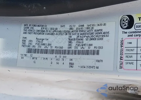 2012 Ford Fiesta S from USA, damaged, VIN 3FADP4AJ5CM219930